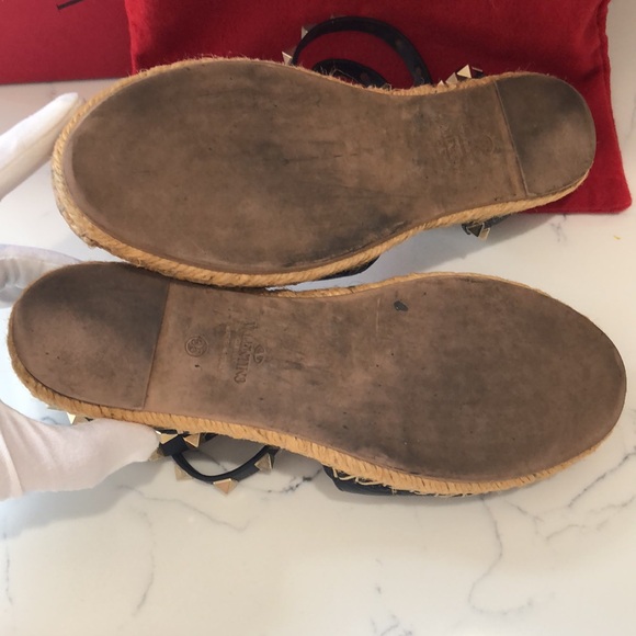 VALENTINO  GARAVANI Navy Blue Leather Rockstud Ankle Strap Espadrilles SZ 35 - Picture 6 of 16